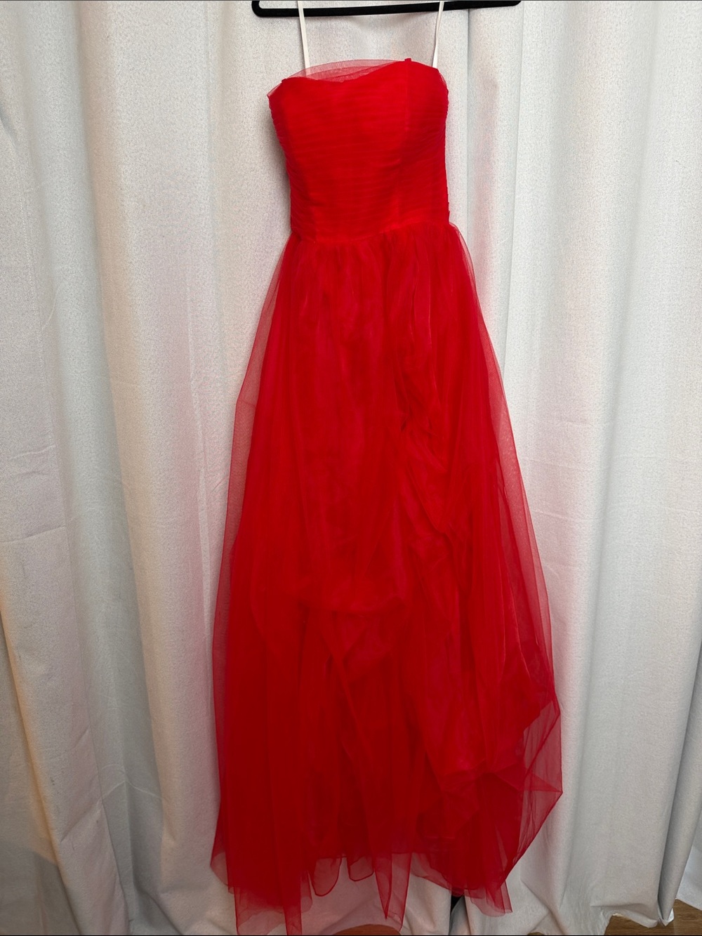Strapless Red Tulle Evening Gown